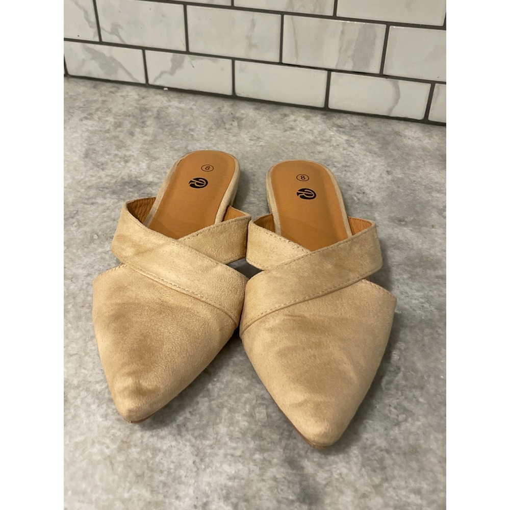 Report Mules Womens 8 Tan Suede Pointed Toe Cross Strap Slip On Flats